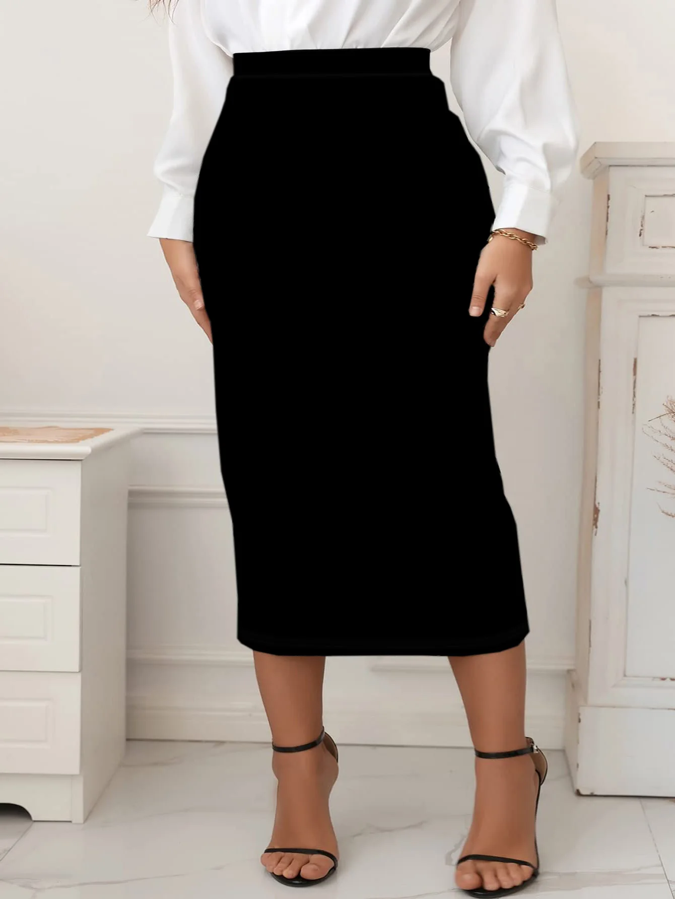 

Spring and summer new plus size women's fashion temperament wind slit design solid color half-body skirt