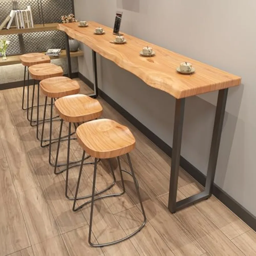 

Solid Wood Bar Height Table 2" Thick, Live Edge Long Bar Table, Narrow Counter Height Pub Tables Industrial, Space-Saving, for