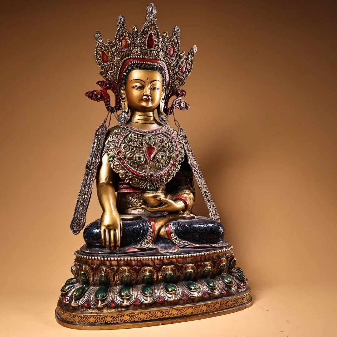 Tibetan bronze gilt painted Buddha statue ornaments of Buddha Buddha at home, Buddhist hall supplies, ornaments, cultural toys 5