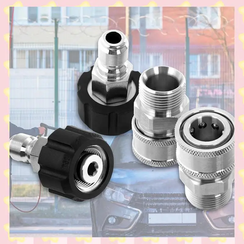 AB51 8Pcs Pressure Washer Adapter Set, Quick Connect Kit, M22 14Mm To M22 Metric Fitting, Stainless Steel