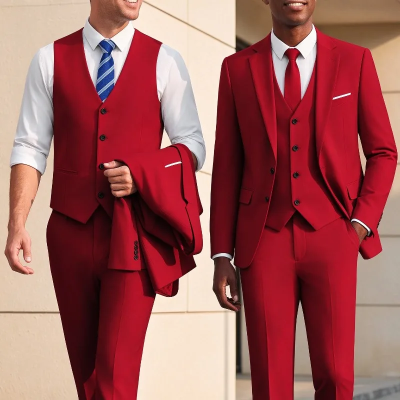 Men's Slim‑Fit 3‑Piece Suit, Suitable for Office Meetings & Sophisticated Events, Wedding Attire