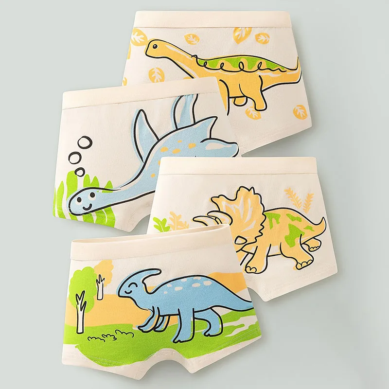 

4 шт./лот, трусы-боксеры для мальчиков, удобные хлопковые, без флуоресценции, детское нижнее белье, моющиеся детские шорты-боксеры с принтом динозавра