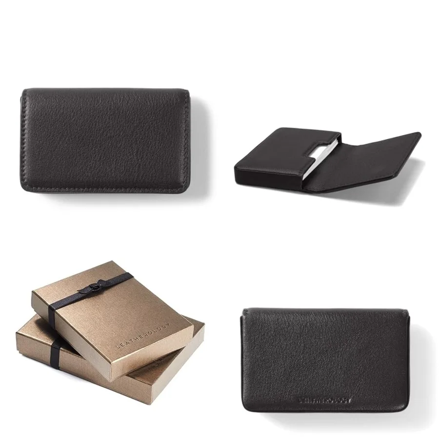 

Full Grain Leather Business Card Case Slim Professional Card Holder with Magnetic Closure Fits 20 Business or 9 Credit Cards