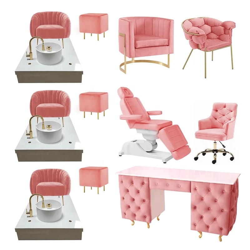 

Beauty Nail Salon Furniture Set Pink Nail Table Pedicure Chair Massage Foot Pedicure Chair Hot Pink Pedicure Spa Chair
