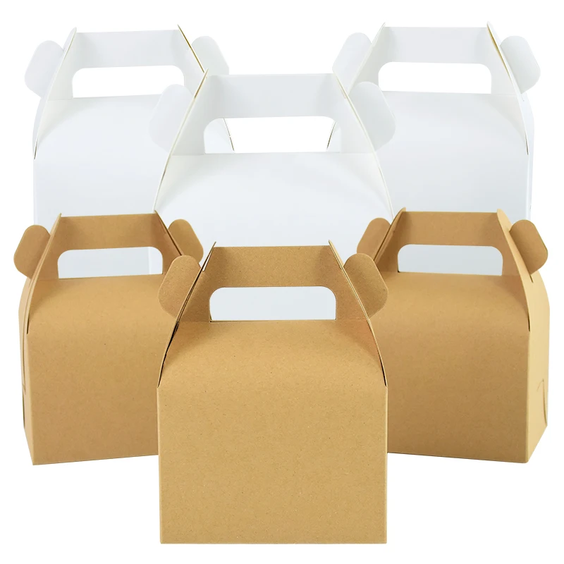 

5pcs Portable Kraft Paper Cookie Cupcake Cake Dessert Donut Box with Handle Christmas Wedding Birthday Gift Wrapping Boxes Case