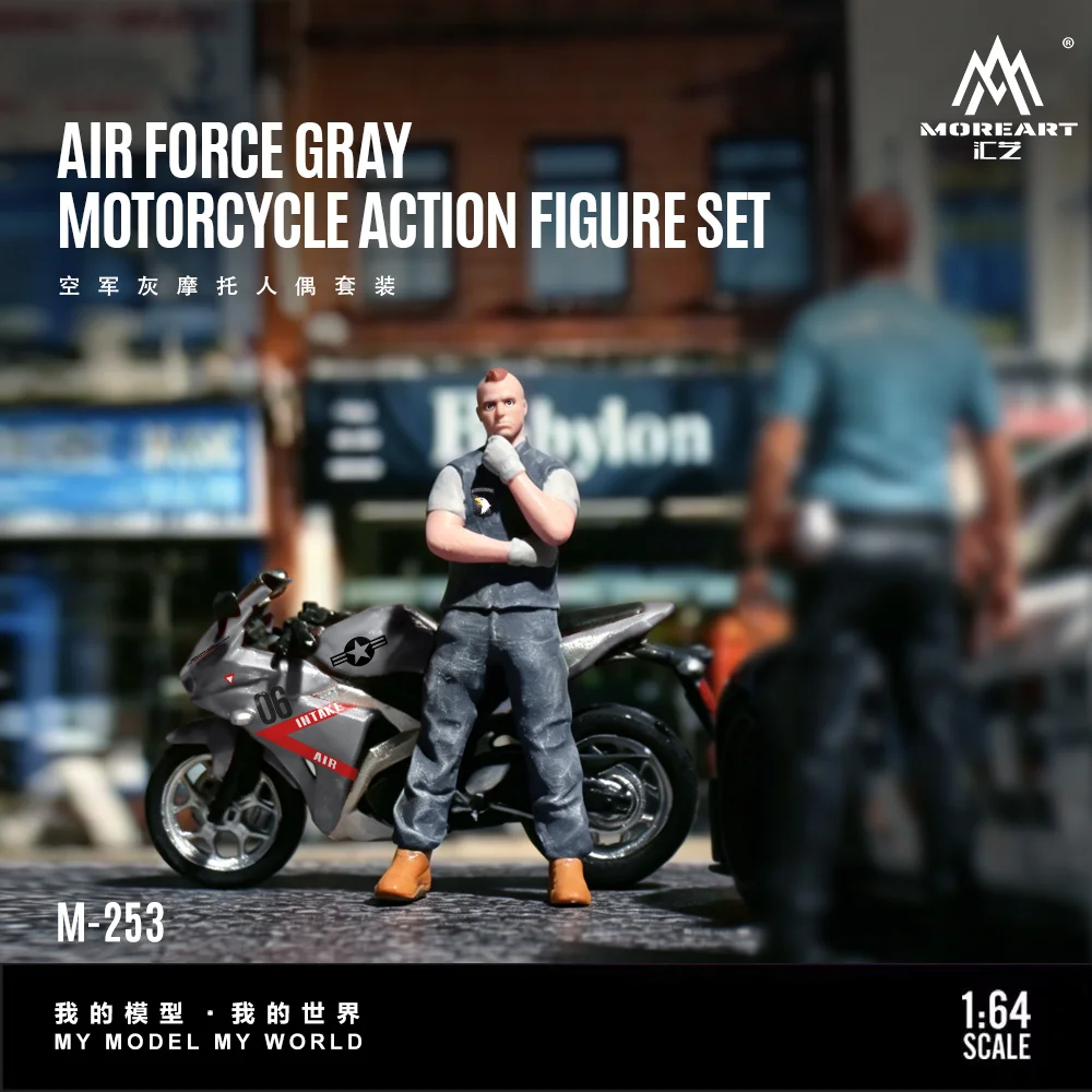 

Pre-Order*MoreArt 1:64 Gray Motorcycle Figure Set Resin Model for Diorama Scene Decoration Collectible Ornamen