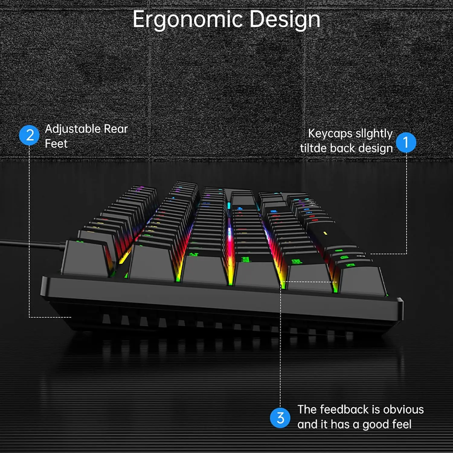 Imagem -02 - Tipo-c com Fio Gaming Teclado Mecânico Interruptor Azul Durável Abs Keycaps 104-key 21 Modos Rgb Led Backlit