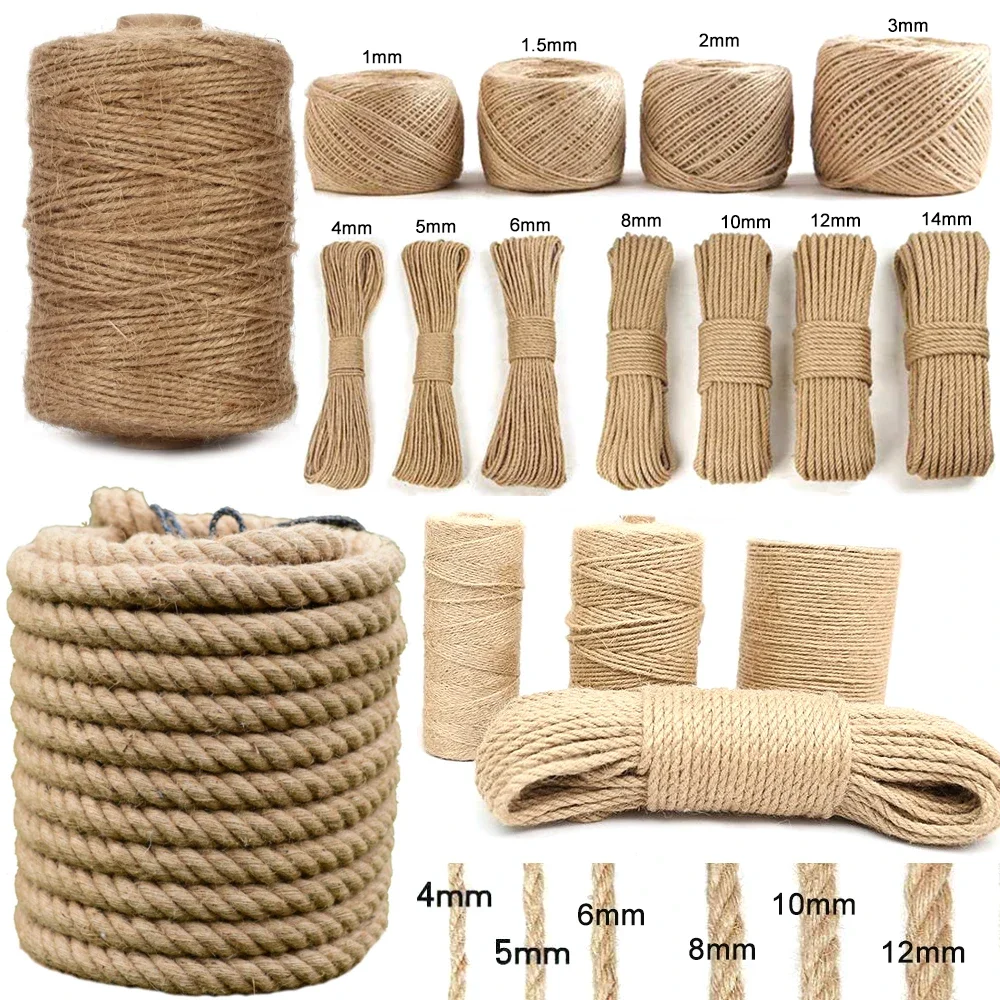 1-14mm Natürliche Jute Schnur Vintage Jute Seil Schnur Schnur Schnur Sackleinen Für DIY Handwerk Geschenk Verpackung Gartenarbeit hochzeit Dekor 2-100M