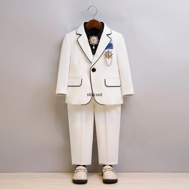 

Children Suit Gown White England Gentleman Wedding Outfits for Boy Piano Host Performance Costume School Kids Blazers Set 14 Y