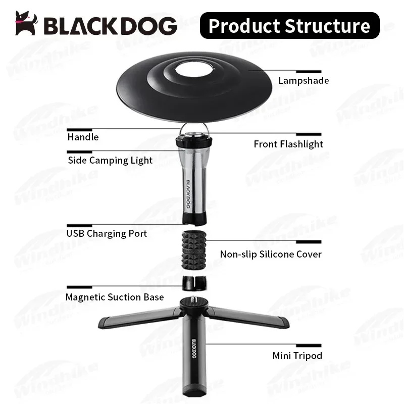 Imagem -02 - Cão Preto Multifuncional Lâmpada de Acampamento Ipx4 Ultraleve Portátil 3a Engrenagem Ajustável Tenda Lâmpada Pendurada Lanterna Ultraleve