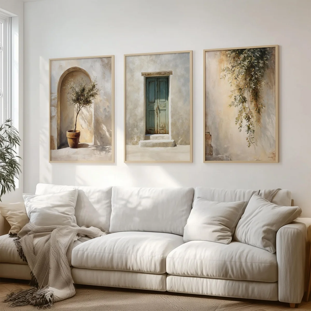 (3PCS Unframe)3pcs/set Mediterranean Italian Olive Tree Canvas Prints Poster Neutral Beige Rustic Courtyard Prints Wall Art Home