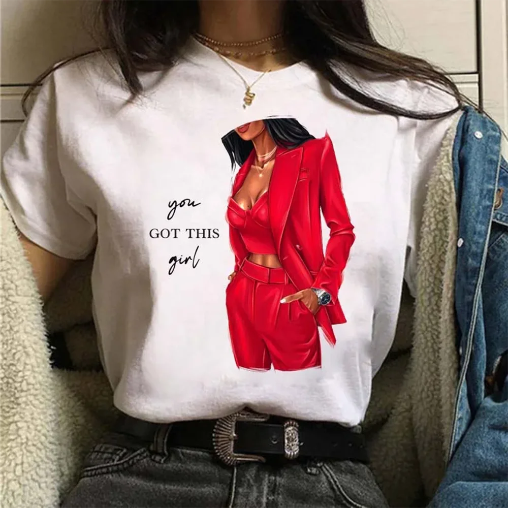 Plus Size Maycaur casualowa damska koszulka nowa śmieszna czarna bluzka kobieca koszulka Harajuku 90s modna z okrągłym dekoltem krótki rękaw odzież