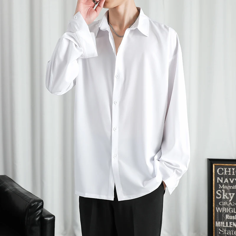 Shirt Men Solid  Long sleeved Shirt For Men Korean Fashion Shirts Comfortable Blouses Casual Loose Classic Single Breasted Shirt