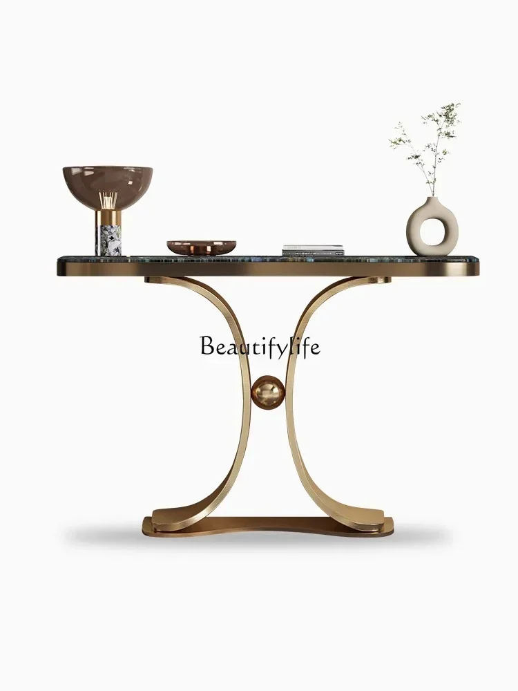 13Modern light luxury door cabinet stainless steel luxury stone end view table rack partition