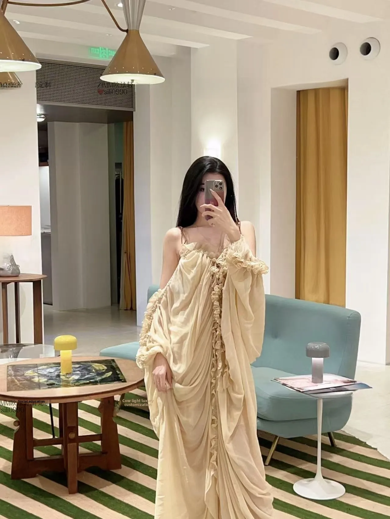 Z Home Luxuriöser, maßgeschneiderter 25-neuer Roman Island Vaion Sle Venus Loose Gathered Draped Mood Dr A-Linien-Rock mit hoher Taille