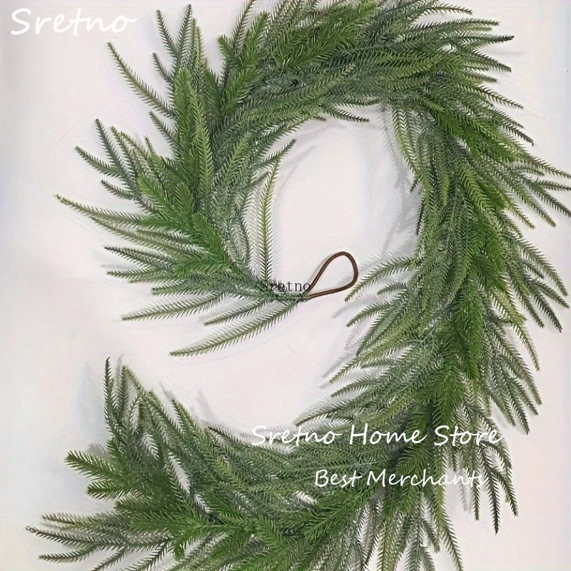 

SRETNO Christmas Decoration PVC Artificial Plants Rattan Soft Pine Cypress Fake Plants Home Decorations Christmas Rattan Wreath