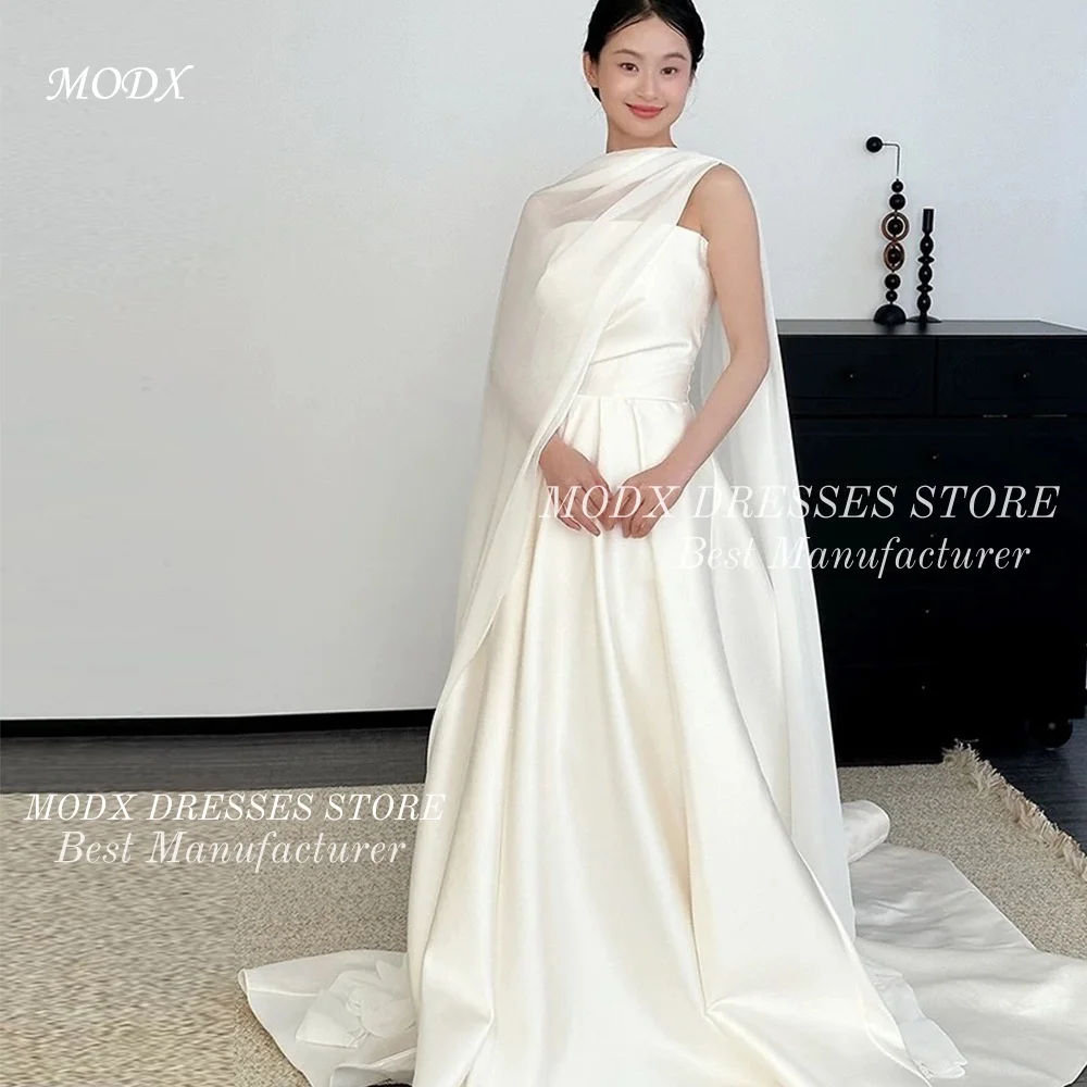 

MODX Simple Ivory Strapless A-Line Korean Wedding Dress Satin Bridal Gown for Photo shoots Customized Vestidos Novias Boda Women