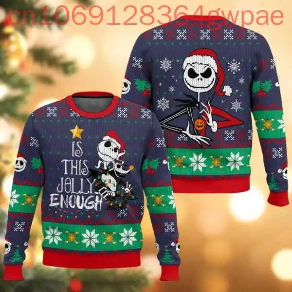 คริสต์มาสแจ็คSkellington 3Dน่าเกลียดเสื้อกันหนาวผู้ชายเสื้อลําลองผู้หญิงDisney Nightmare Before Christmasเสื้อกันหนาวน่าเกลียด