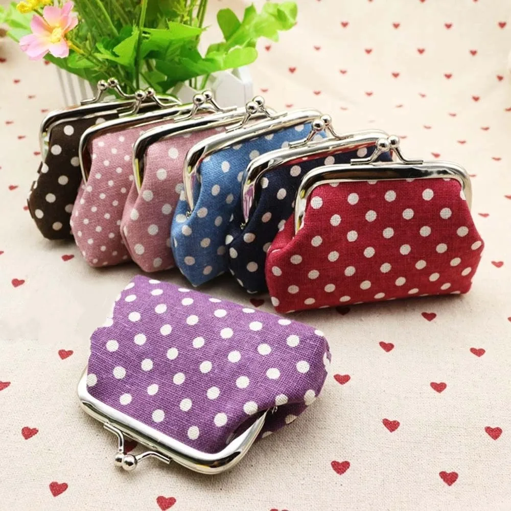 Retro Cute Iron Buckle Dots Zipper Clutch Change Purse Korean Money Bag Small Purse Wallets Coin Bag Linen Coin Purse