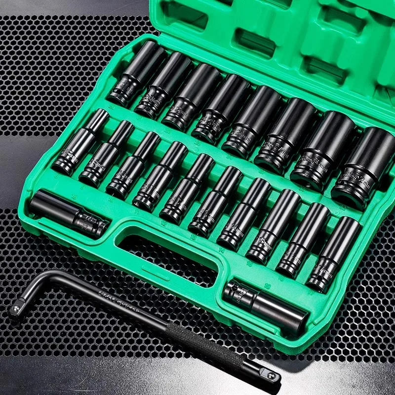 

High Carbon Steel Auto Repair Socket Set - 8-36mm Extended Hexagonal Bits Compatible with Electric Wrenches & Air Impact Guns
