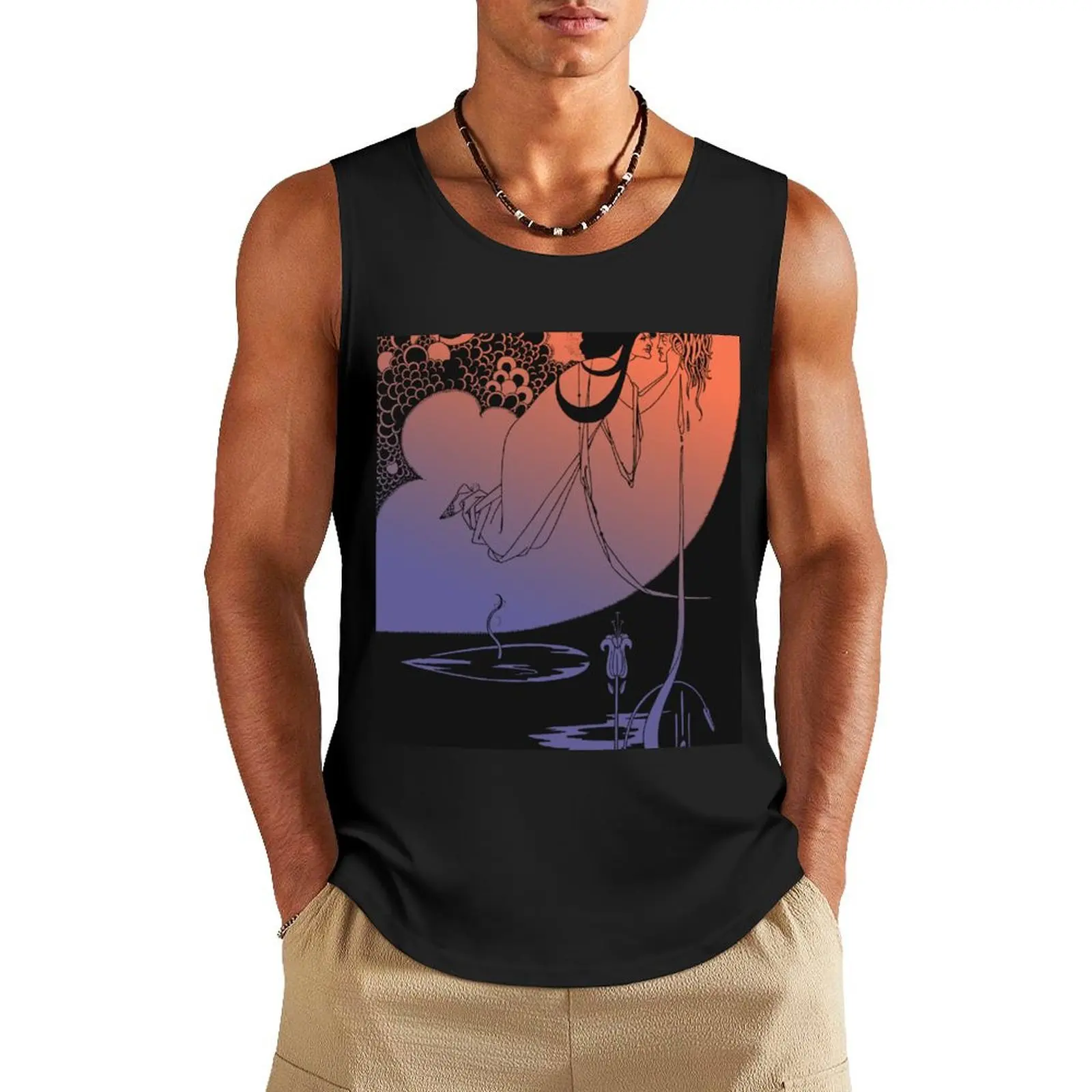 Tinted Aubrey Beardsley The Climax 1893 Orange Blue Tank Top bodybuilding men clothes Fitness men clothing