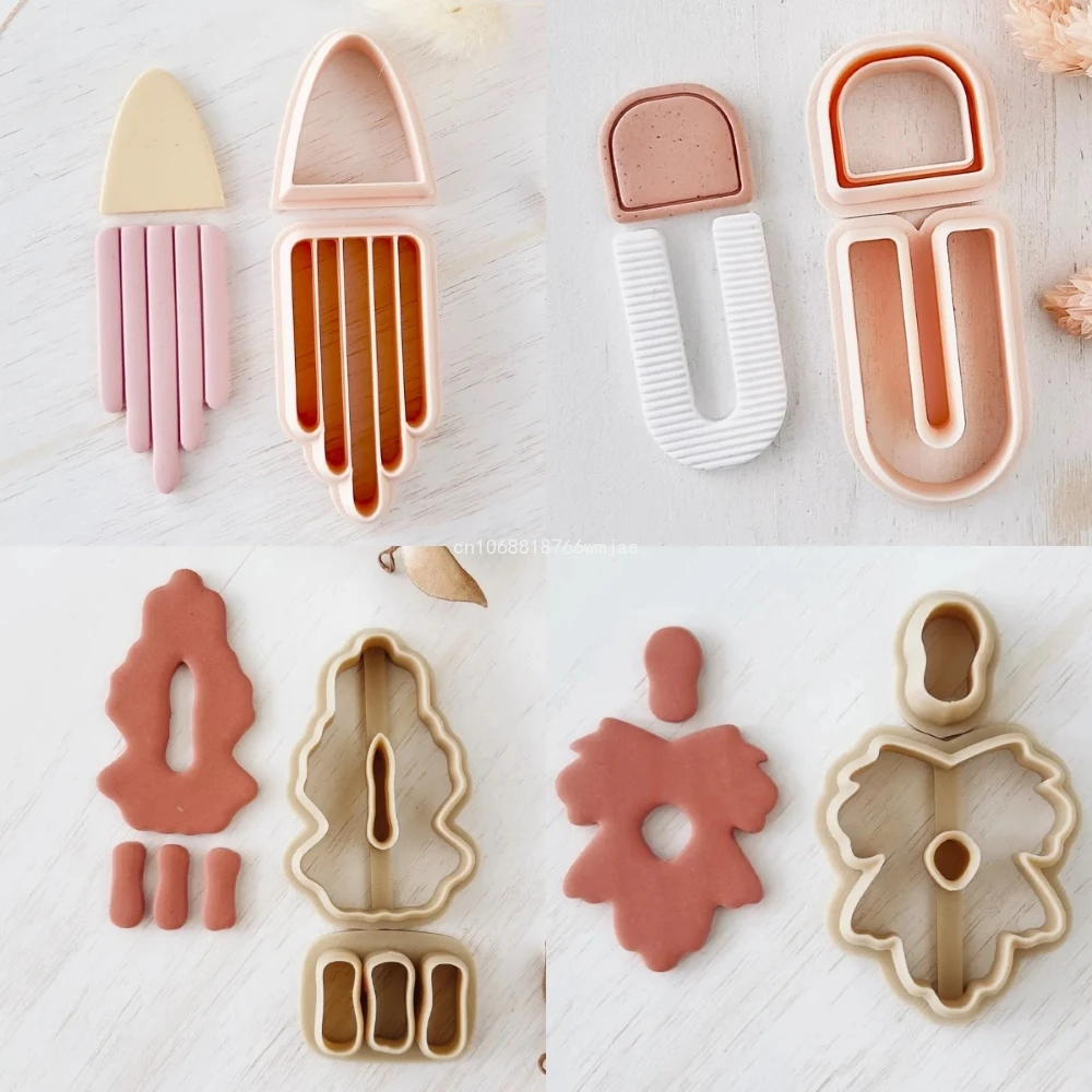 2 Pcs Set Geometric Polymer Clay Molds Arch Long Line French Earrings Shape Dangle Clay Cutters DIY Jewelry Pendant Cutting Tool