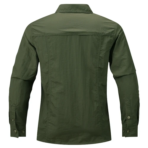 Imagen 2 del producto Camisa de manga larga con 2 bolsillos para hombre, ropa informal para exteriores, de secado rápido, Color sólido, novedad de verano, 2024