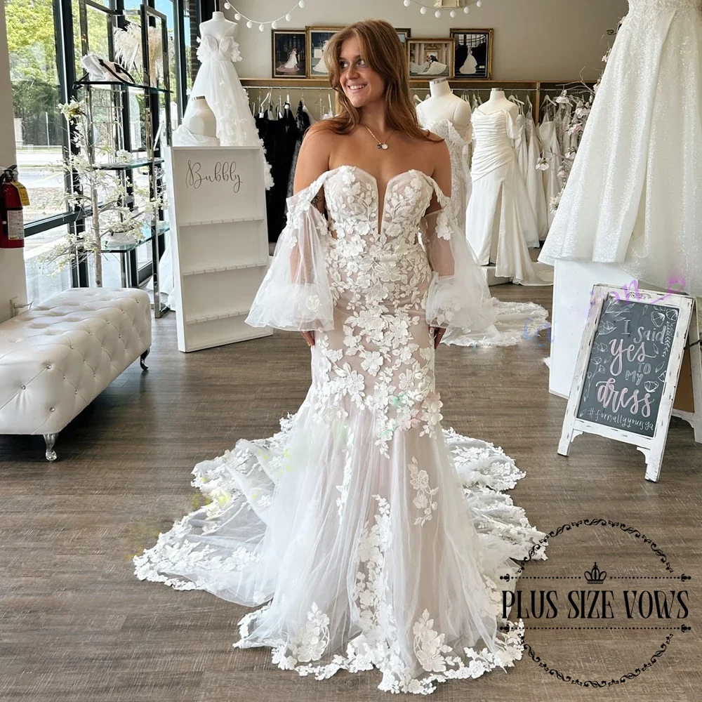 

Plus Size Vows Customized Srapless Off The Shoulder Flowers Backless Cathedral Trumpet Widding Dresses Luxury 2025 Bridal Dress