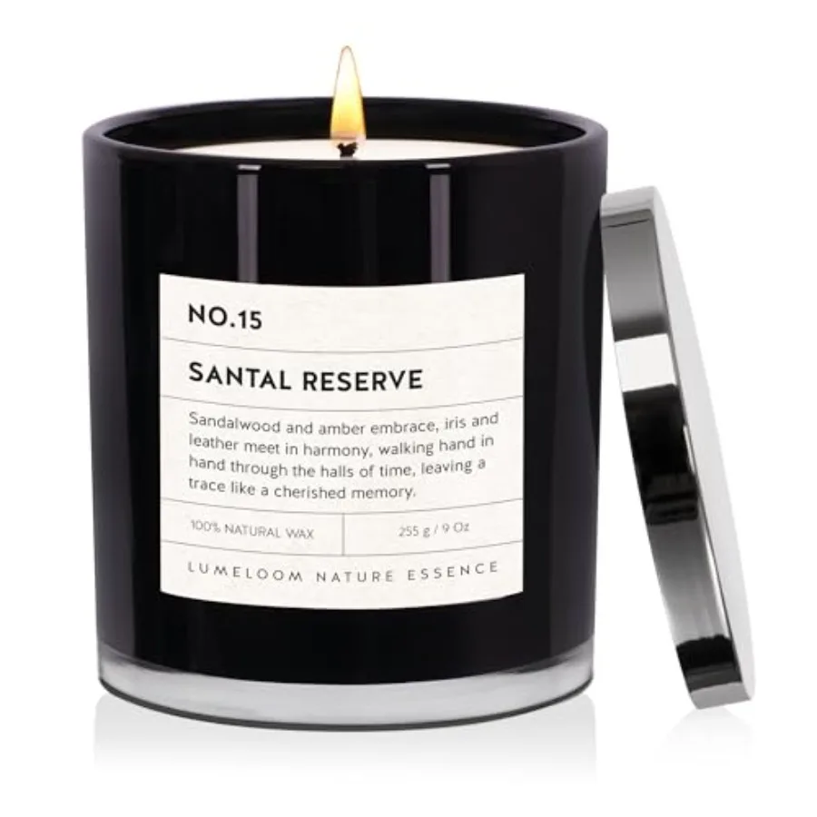 Santal Reserve Luxury Scented Candles, 9oz Soy Wax Candles for Home Scented, Sandalwood, Amber, Iris and Leather Scent, Long Bu