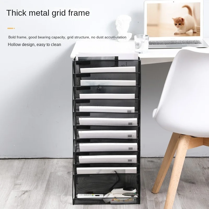 Wall Mounted Metal File Organizer, Multi-Tier Storage Rack for A4 Papers, Books, Magazines, Office & Home Use, Space-Saving