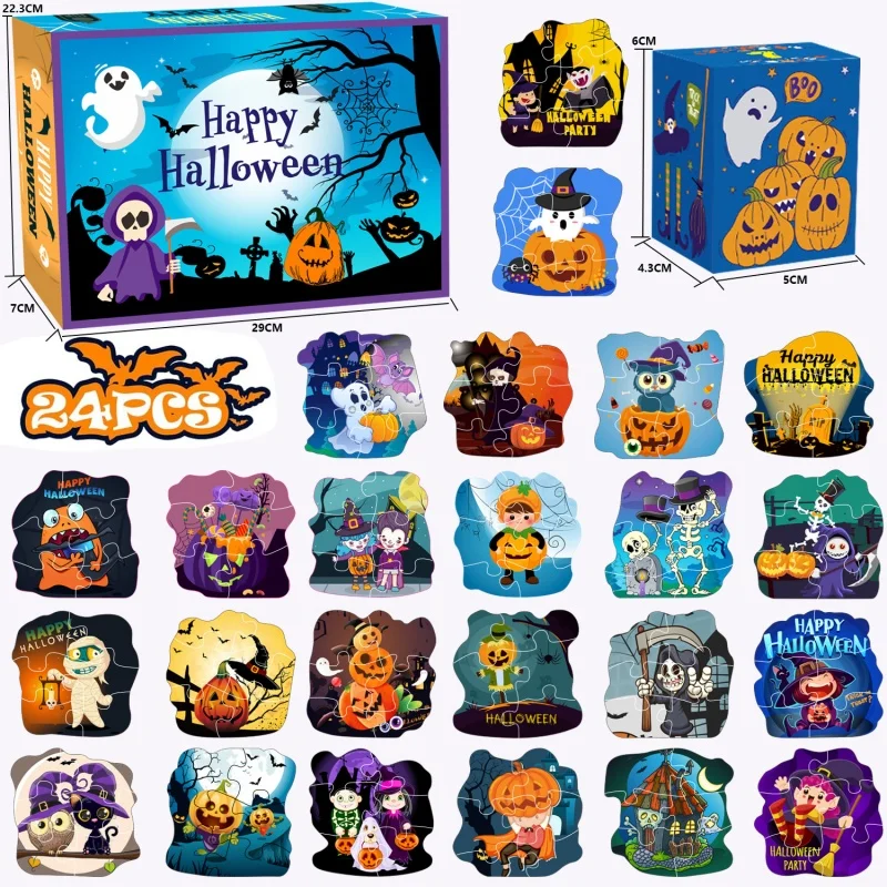 Halloween Puzzle Toys Countdown Calendar Jigsaw Puzzles Kids Fine Motor Skills Toy Home Decoration Pumpkin Witch Ghost Theme Toy