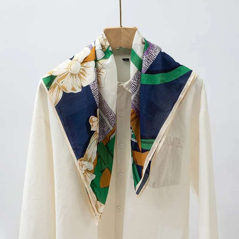 

Silk Cotton Blended Scarf for Women in Spring Thin Breathable and Versatile 70 Square Silk Scarf, Stylish Neck Protection Sca
