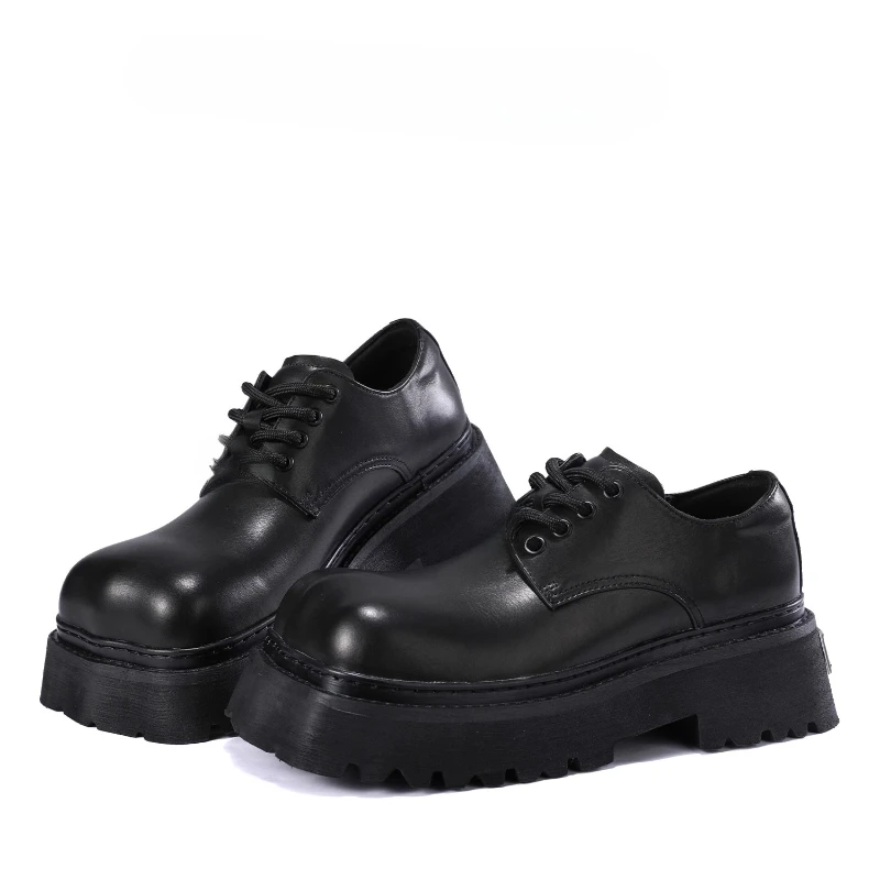 Genuine Leather Irregular Toe Cap Design Wide Version Derby Shoes for Men's Dress Thick Sole Comfortable Height Increasing Shoes