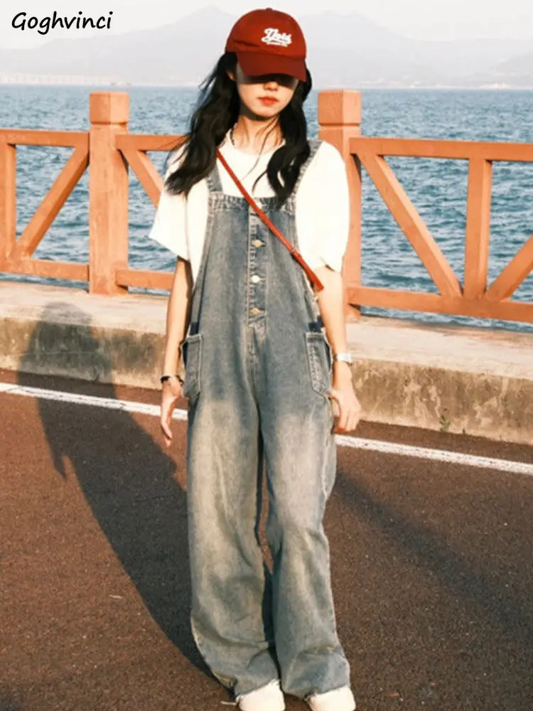 S-3XL Jumpsuits for Women Denim Distressed Washed Vintage Wide Leg All-match Spring Loose Full-length Ulzzang Style Monos Mujer