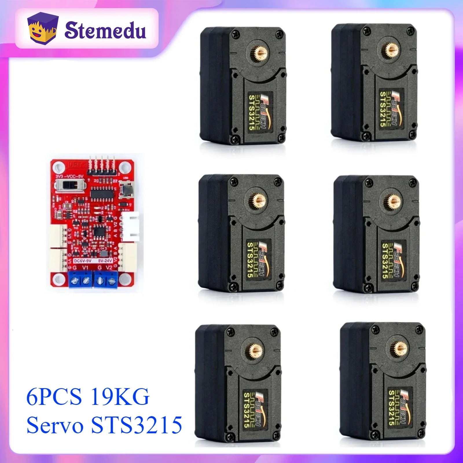 6pcs Feetech STS3215 19KG 7.4V Dual Axis TTL String Robot Servo for SO-ARM100 Robotic Arm for Programming Robot ST-3215-C001
