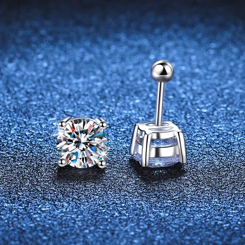 18K platinum diamond screw earrings four-prong moissanite universal plated PT950 platinum earrings classic and simple