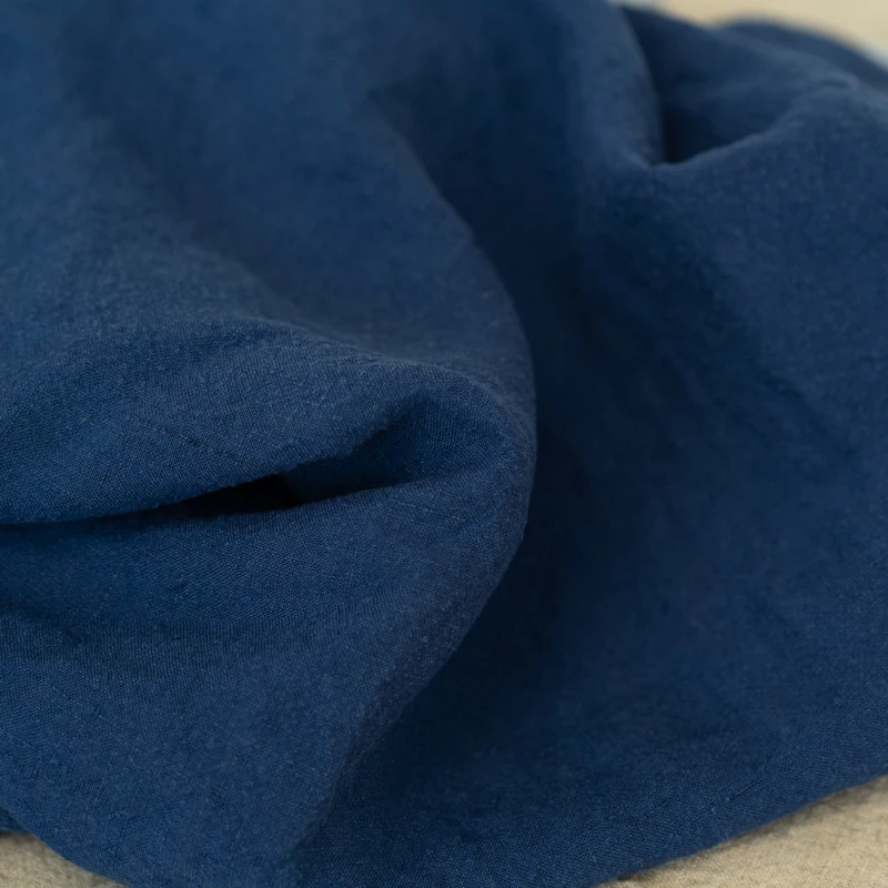 Stone Washed Blue Dyed Pure Hemp Yarn-Dyed Slightly Wrinkled Fabric Japanese Dress Trousers Linen Clothing Fabric