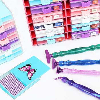 다이아몬드 페인팅 트레이 키트, 뚜껑이 달린 5D DIY 드릴 플레이트, 다이아몬드 정리함 서랍, 나비 장식, 초보자용 스푼 및 브러시 포함 