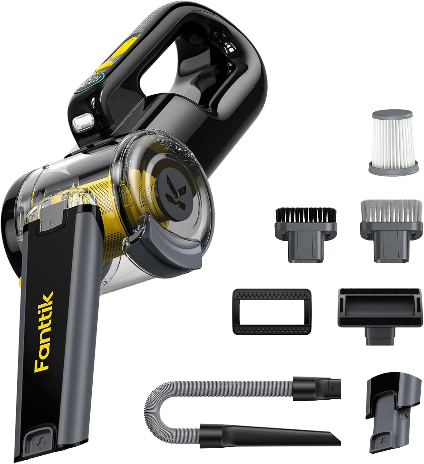 

Foldable Cordless Car Vacuum, 17000Pa Suction, LED Display, Portable for Home and Pet Cleaning with Hose & Brush