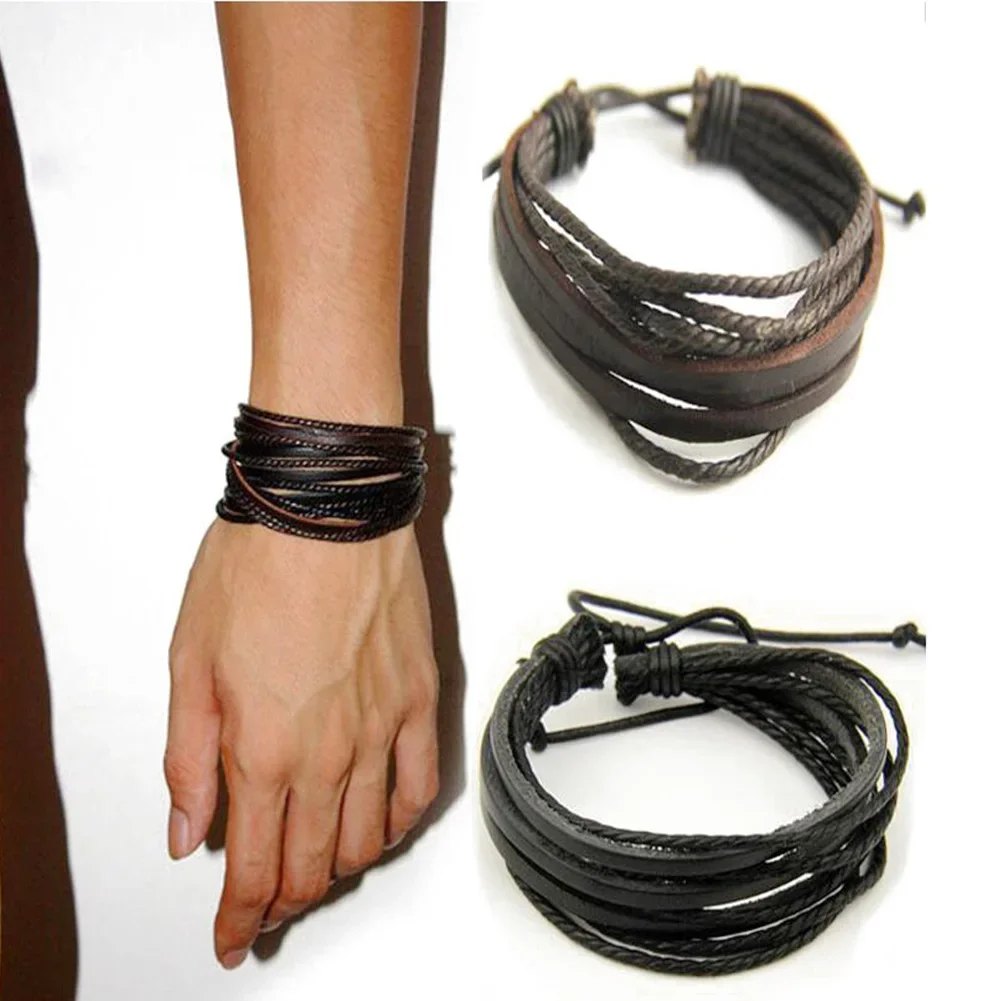 Hot Sell 100% Hand-Woven Fashion Jewelry Women Men Hand-woven Fashion Multilayer Leather Braided Rope Wristband Bracelet