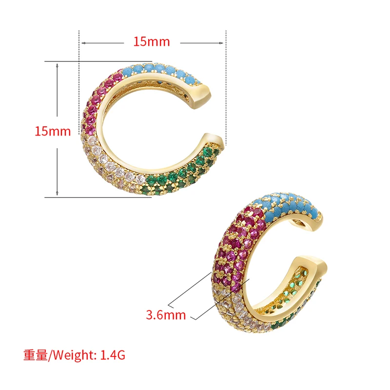 ZHUKOU C shape Ear cuffs 16 colors Cubic Zirconia women ear clips olive green clip on earrings fashion Jewelry wholesale VE131