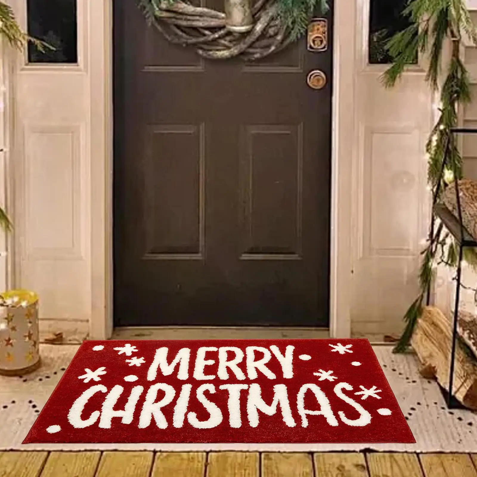 Christmas Mat for Front Door Gate Pad Non-slip Practical Winter Decor Christmas Rug Floor Mat for Home Hallway Living Room