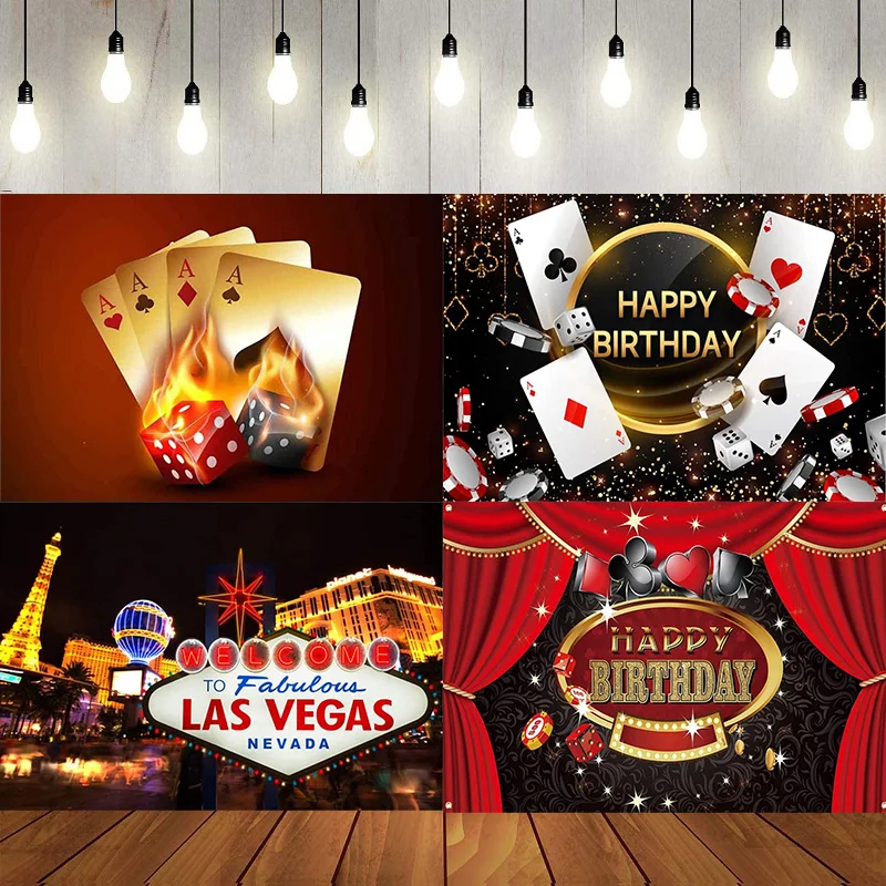 

Casino Happy Birthday Party Photography Backdrop Las Vegas Casino Night Men Background Dice Banner Decorations Poster Photo