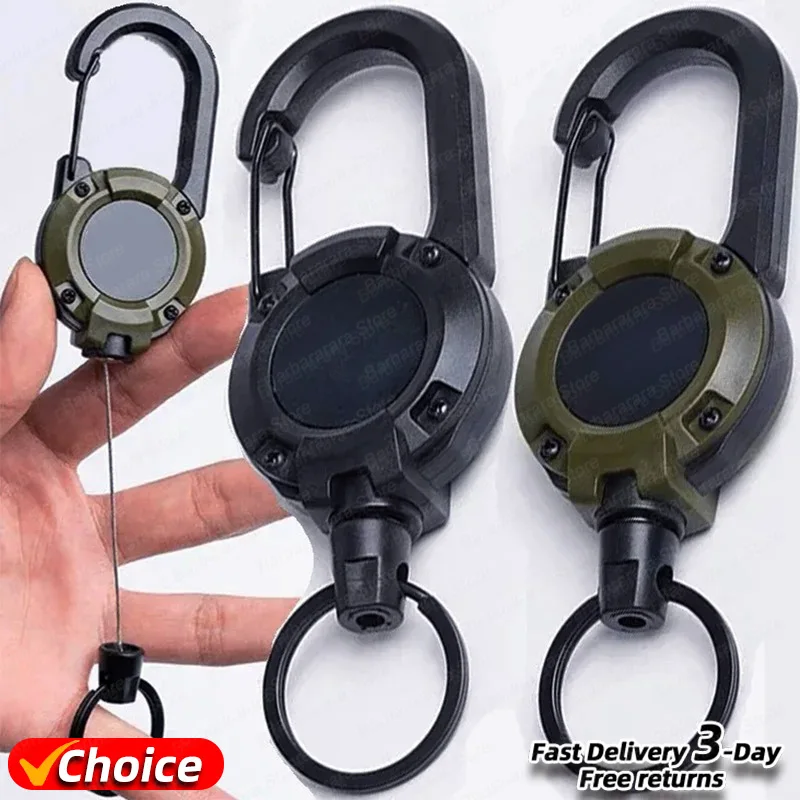 Retractable Heavy Duty Pull Reel Carabiner Key Chains Strong Steel Wire Rope Buckle Spring Key Ring Outdoor Sporty Keychain Tool