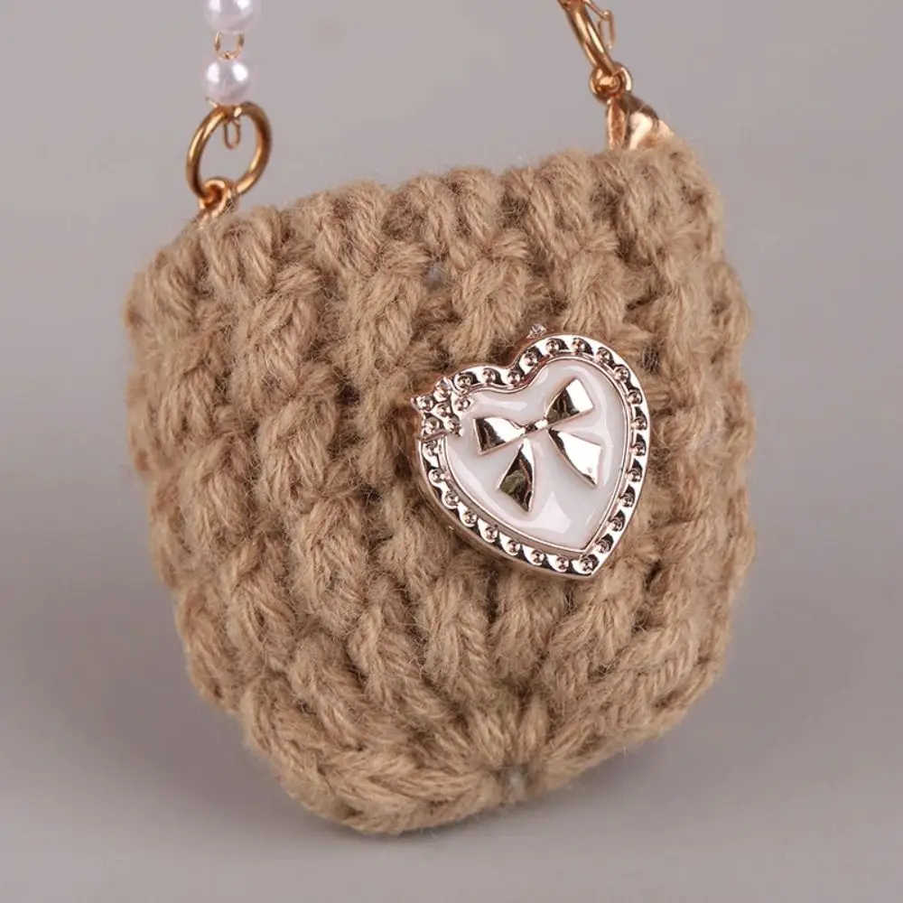 Miniature Pearl Chain Crossbody Bag Woven Crochet Braid Doll Knitted Shoulder Bag Sweet Handbag Mini Crossbody Doll Bag