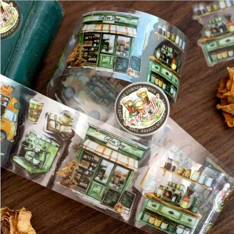 1Roll Material Coffee Corner Collage Decorative Base Stickers PET Aquascape Tape Cozy Writing Handbook Scrapbook 60mm*2m