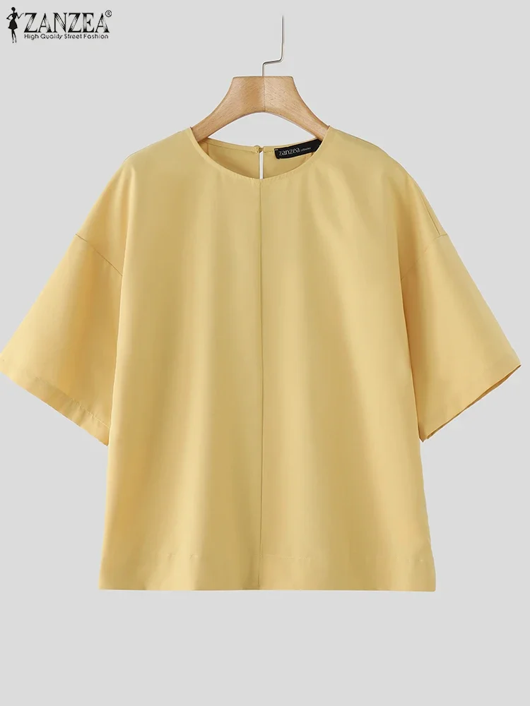 ZANZEA 2025 été femmes couleur unie T-shirt mode vacances été Blouse décontracté ample à manches courtes hauts dos nu tuniques Blusas