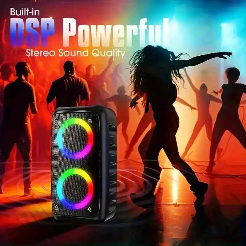 Altavoz Karaoke Inalámbrico para Fiestas, Luces RGB, con Micrófono, Modo Dual/Subwoofer, Entrada USB-C/TF, Portátil para DJ al Aire Libre