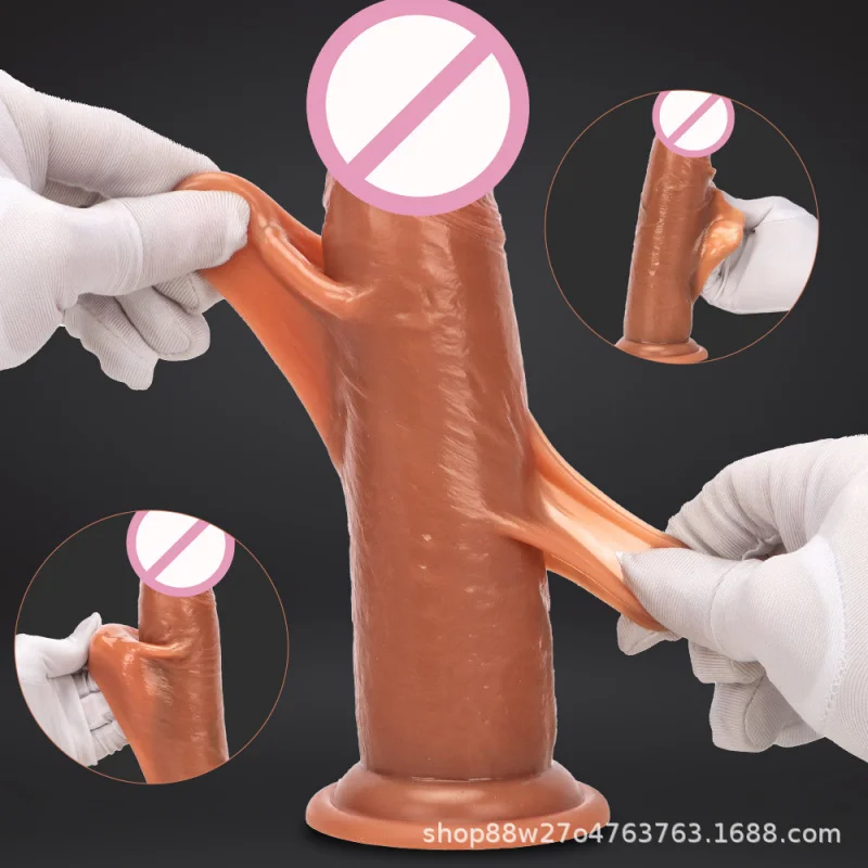 Liquid silicone double-layer skin massage simulation sex toy, artificial penis, adult female manual masturbator