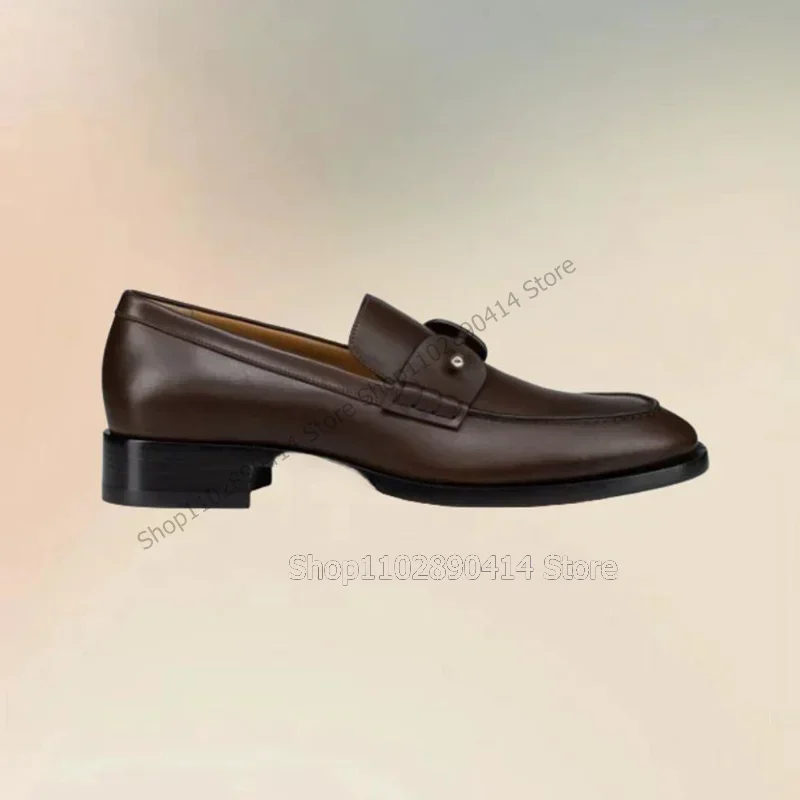 

Brown Metal Decor Sewing Design Men Loafers Fashion Slip On Men Shoes Luxurious Comfort Handmade Party Banquet Men Casual Shoes
